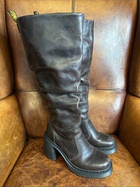 Dr. Martens Brown Leather Knee-High Heeled Boots